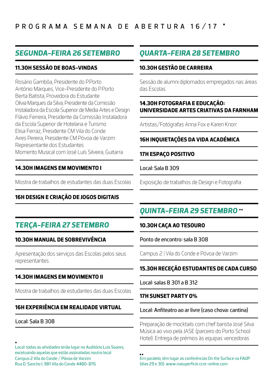 Semana de receção ao estudante - 2016/2017 - programa